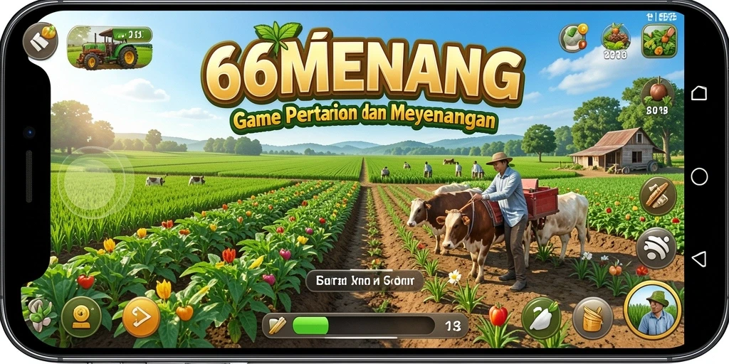 Screenshot utama 66MENANG menunjukkan suasana ladang pertanian yang indah dan beragam tanaman.