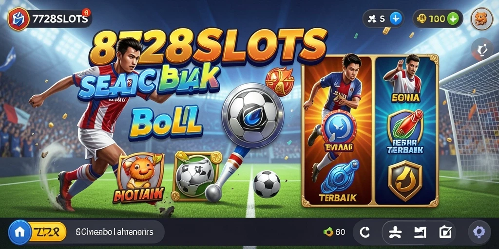 Screenshot utama 8728SLOTS menampilkan serunya gameplay bertema sepak bola.