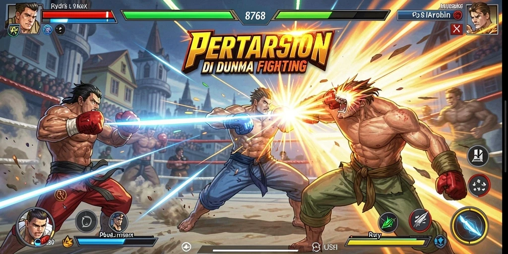Tangkapan layar pertarungan seru di 8768 dengan efek visual menarik.