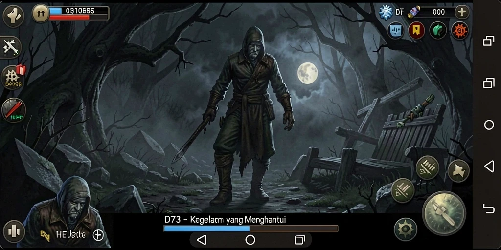 Gameplay D73 yang menegangkan di lingkungan yang menyeramkan.