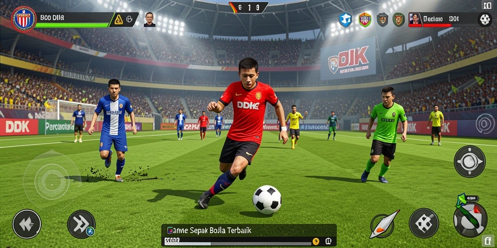 Tampilan gameplay DKK dengan aksi sepak bola yang mendebarkan.
