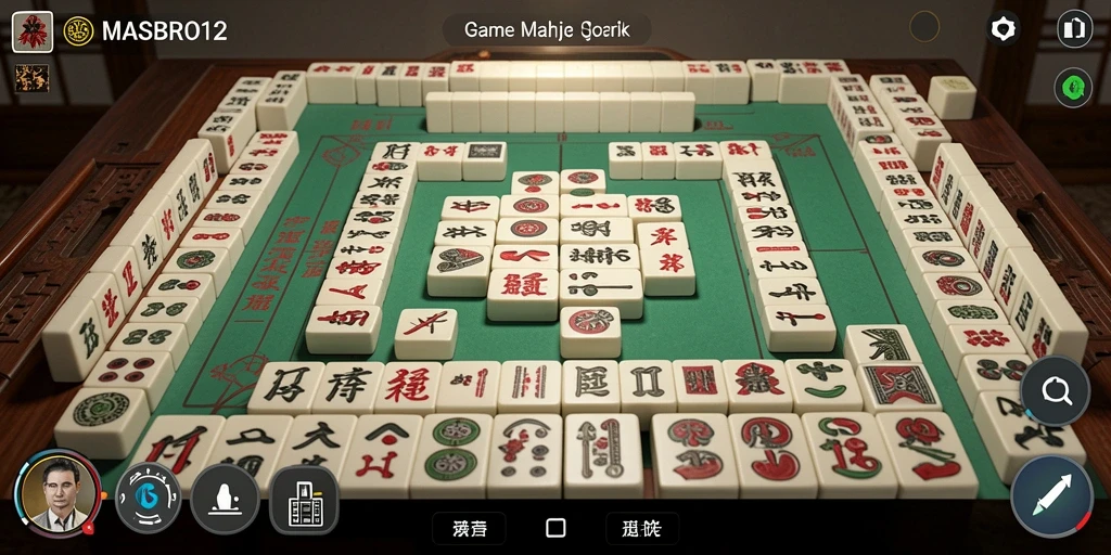 Screenshot dari gameplay seru MASBRO12 yang menampilkan tantangan Mahjong.