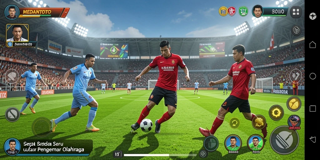 Tampilan gameplay mendebarkan dari MEDANTOTO yang menggambarkan pertandingan sepak bola.