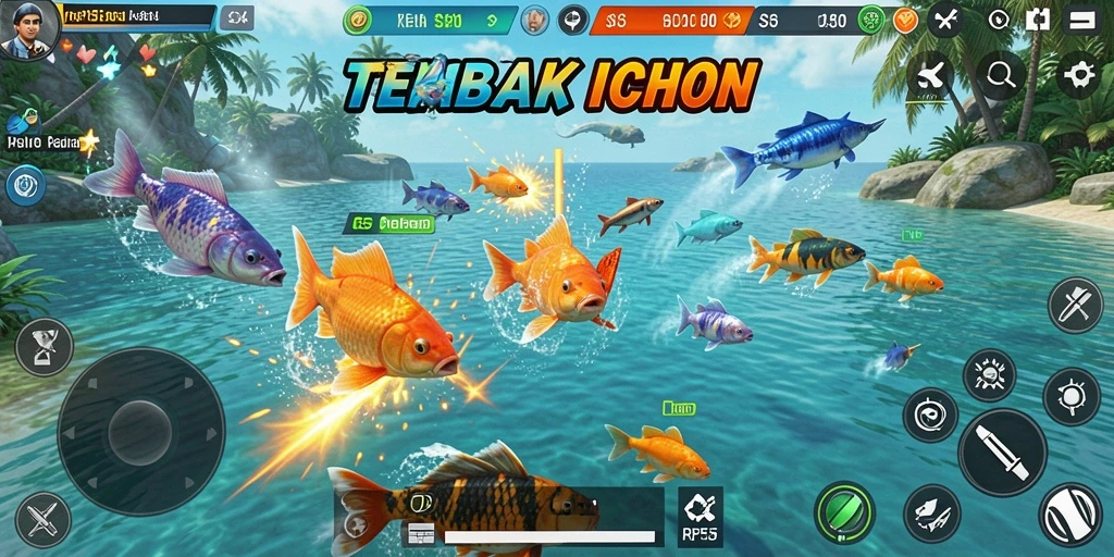 Tampilan gameplay seru dalam RP55 dengan aksi Tembak Ikan.