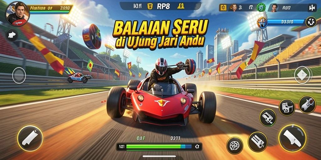 Tampilan seru gameplay balapan dalam RP8 yang mendebarkan.