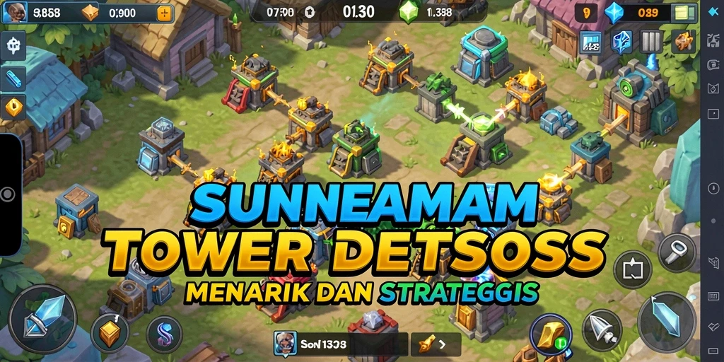 Screenshot gameplay SUNEO138 menunjukkan strategi menara yang dinamis dalam Tower Defense.