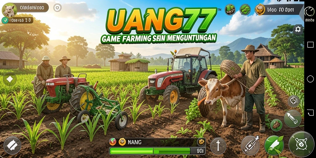 Tampilan gameplay yang menarik dalam UANG77 dengan lahan pertanian yang rimbun.