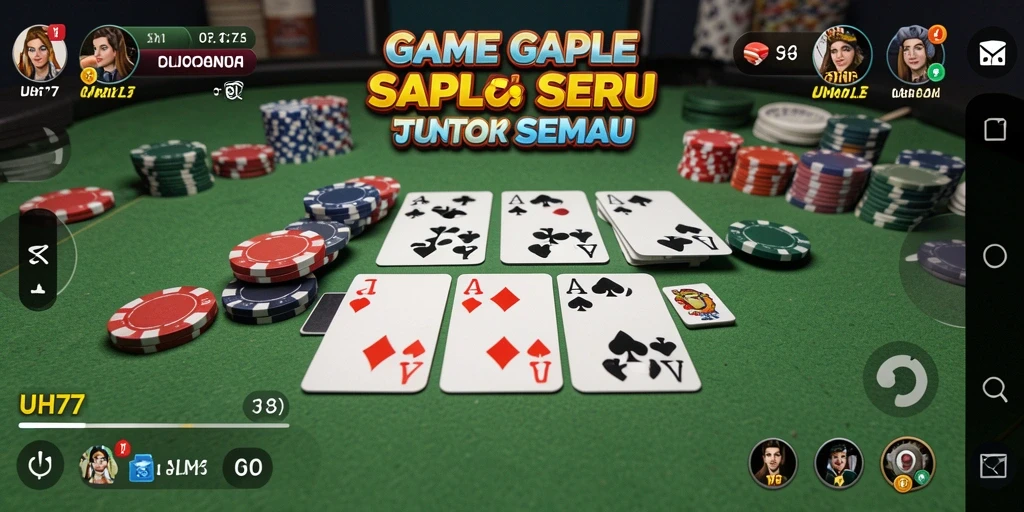 Tampilan gameplay UH77 dengan suasana seru bermain Gaple.
