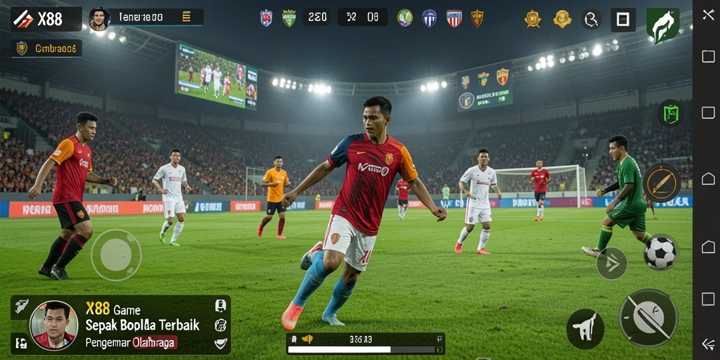 Tangkapan layar X88 menunjukkan aksi mendebarkan di lapangan sepak bola.